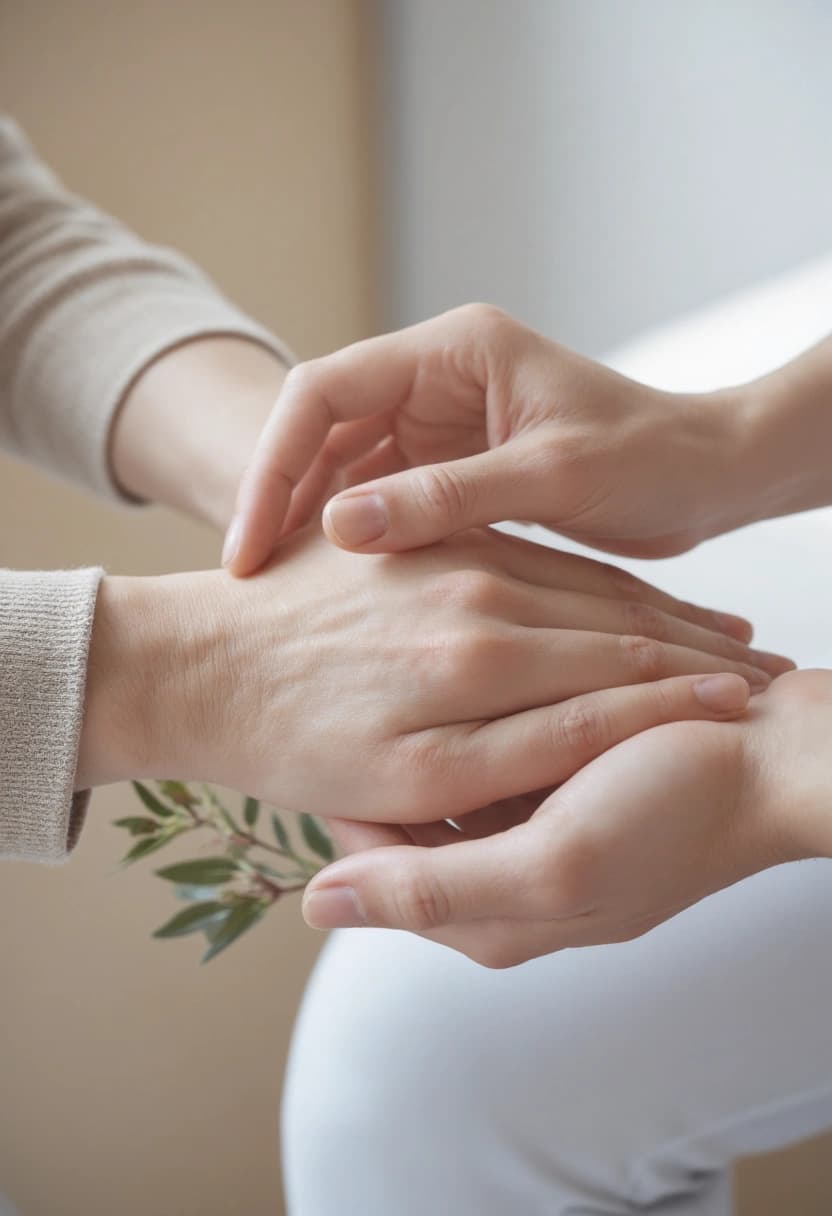 Supportive hands in a calm care setting